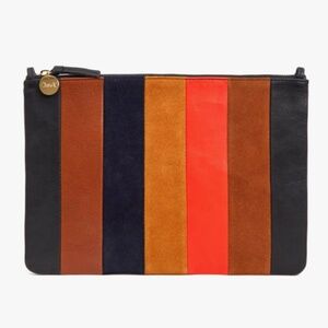 Clare V. Flat Clutch with Tabs in Rustic Patchwork, Suede and Nappa leather